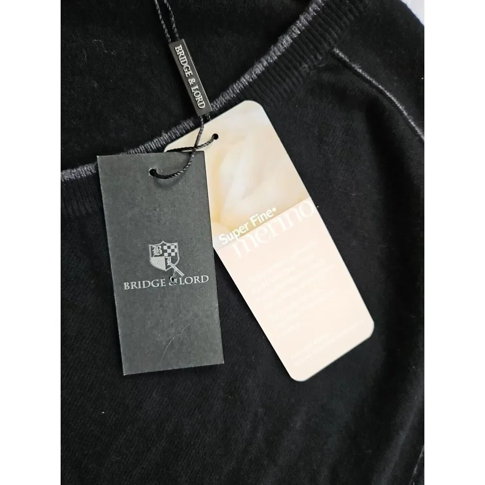 NEW Bridge & Lord Merino Wool Cashmere Sweater Black Gray 2X‎ XXL Luxurious